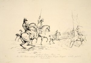 Bataille de Quatre Bras : Sir Thomas Picton ordonnant la charge de la brigade de Sir James Kempt, pub. J. Booth, 1816 - George Jones